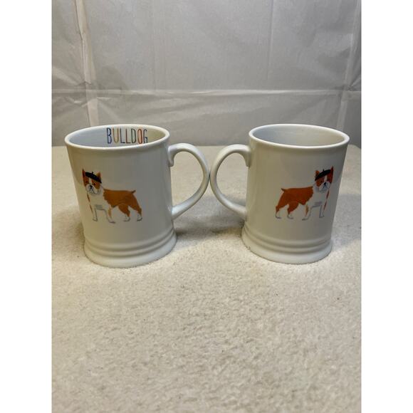 Fringe Set Of French Bulldog Mugs White Ceramic Dogs in Berets - Picture 4 of 6